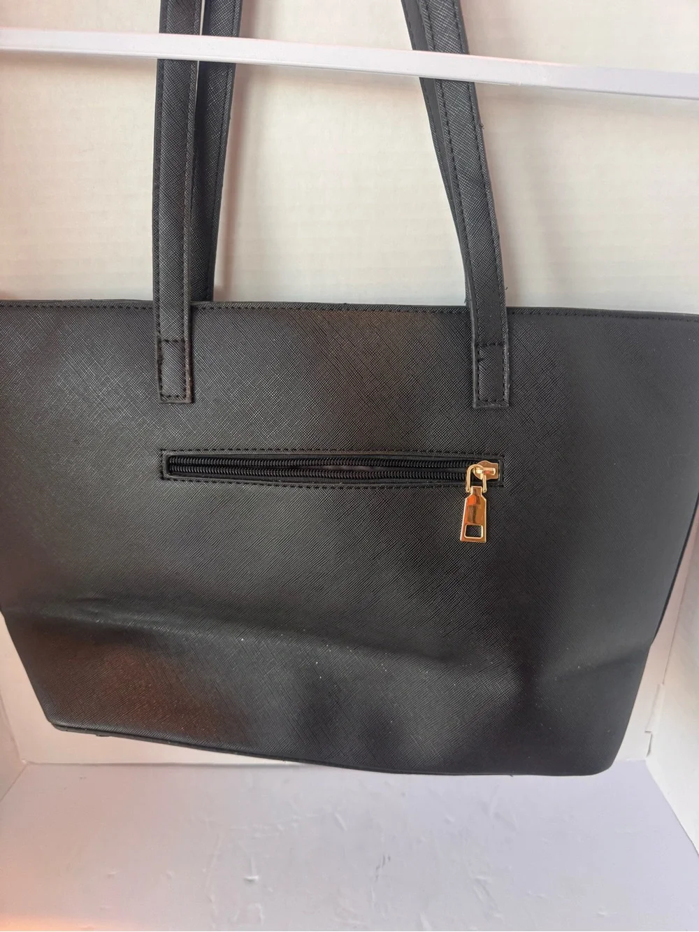 Ella Charles Black Saffiano Tote Bag Gold Hardware Shoulder Bag